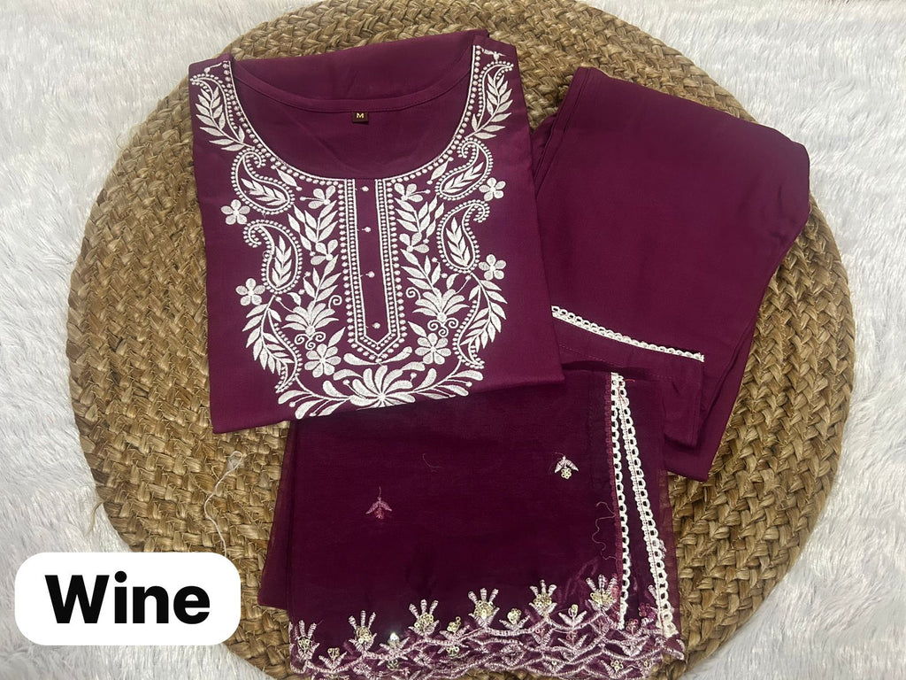 Kurti With Organza  Dupatta And Pant