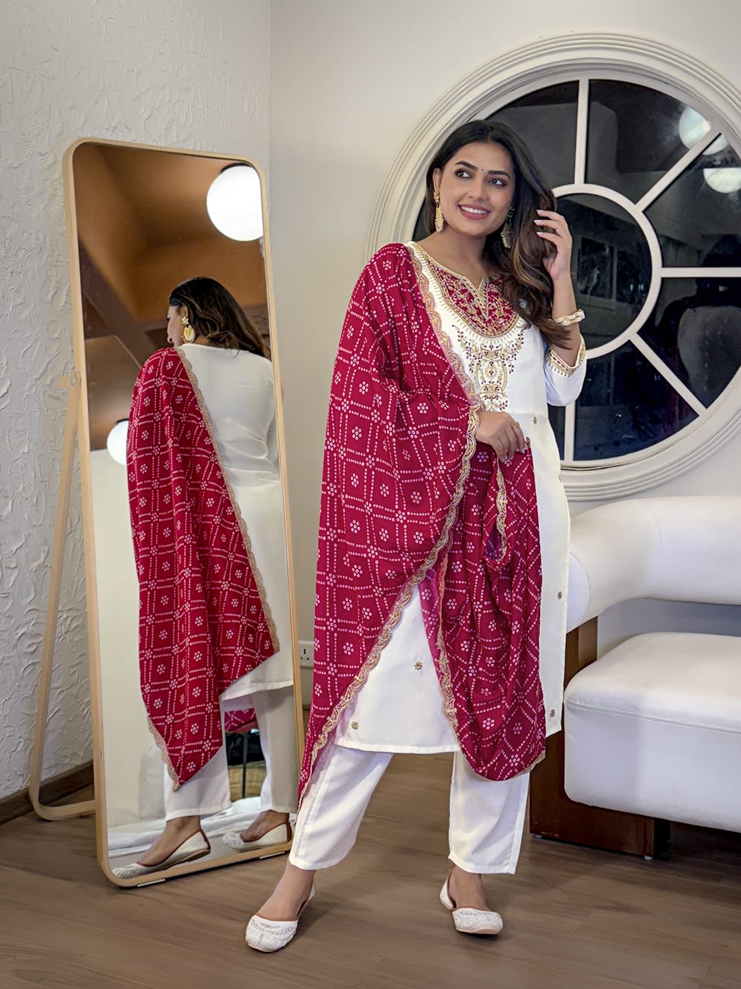 BSY Viscose Embroidered Straight Kurta with Pant And Dupatta Sets