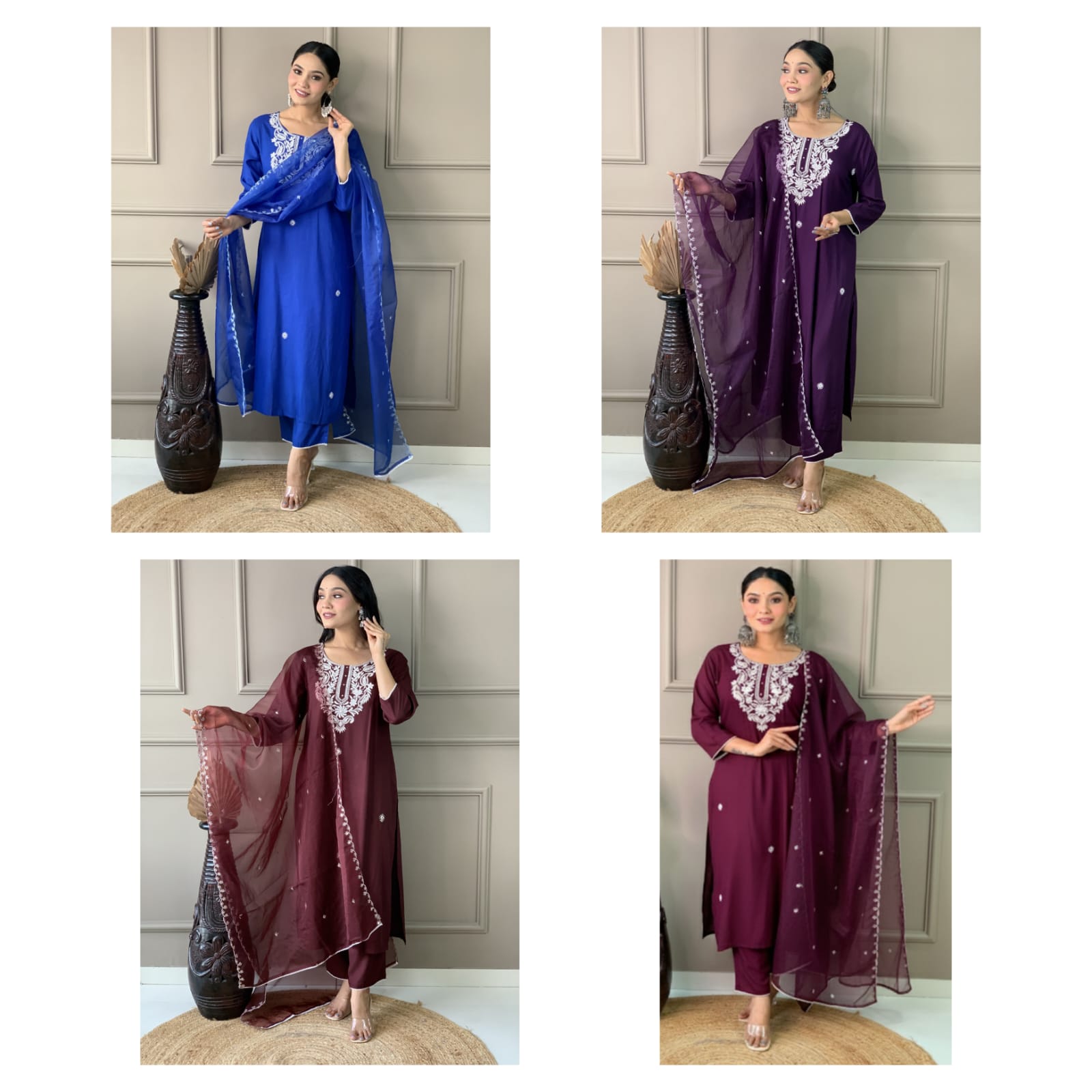 Kurti With Organza  Dupatta And Pant